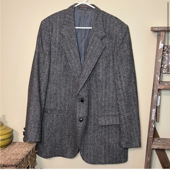 Sears Vintage Tweed Wool Jacket Grey Herringbone Blazer Sportcoat 44T‎ - Picture 2 of 14